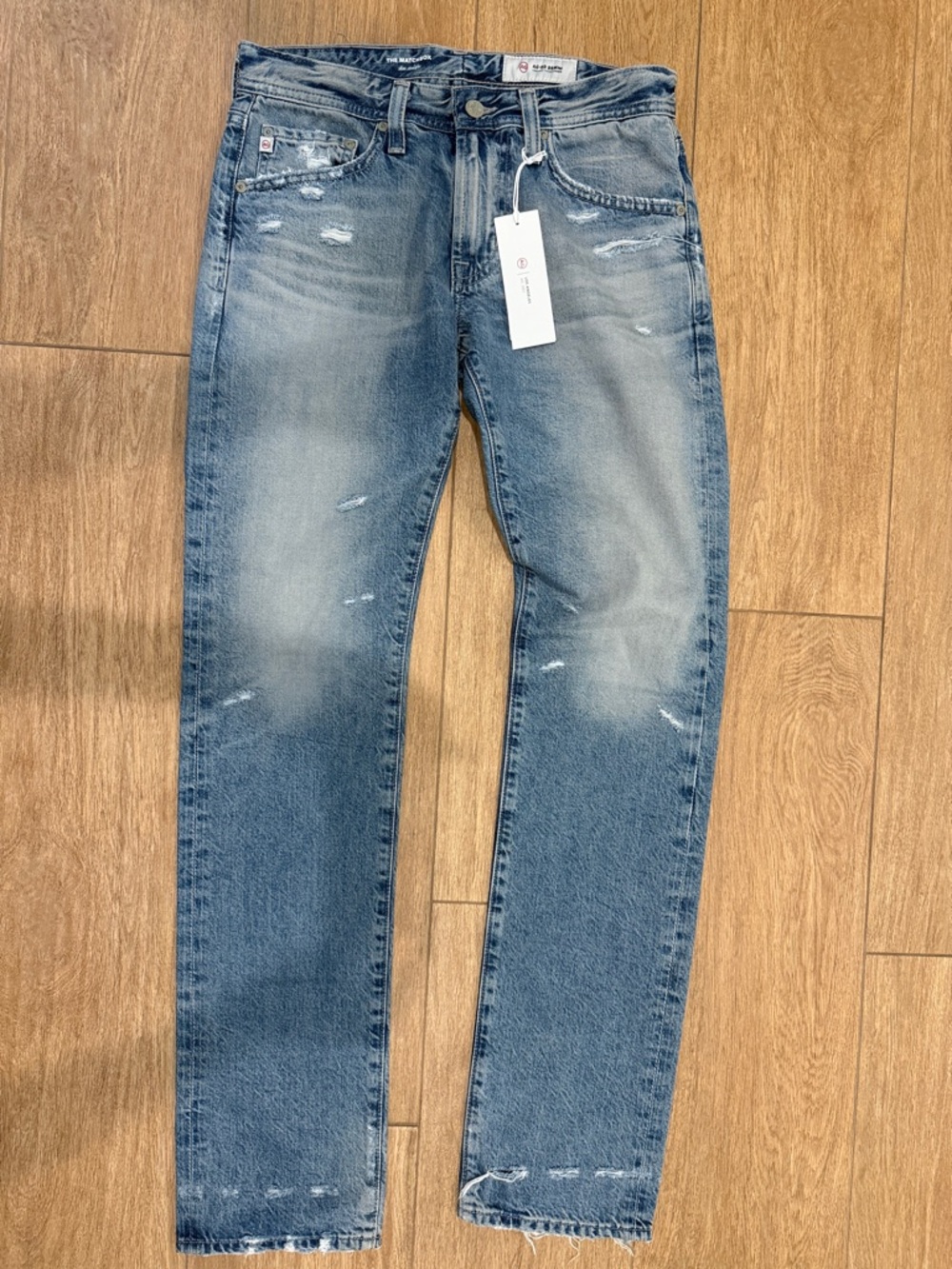 AG Adriano Goldschmied Slim Straight the matchbox Light Blue Distressed Jeans